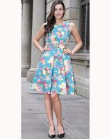 Florence Turquoise Floral Aline Dress at Retro Vixens