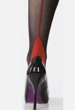 Seamer Silky black stockings with red backseam and cuban heel at Retro Vixens